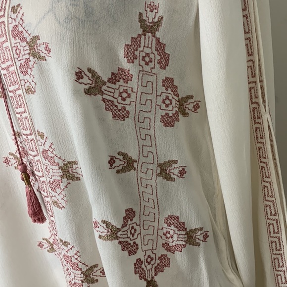 Lucky Brand Ivory Peasant Crinkle Gauze Tassels Embroidery Boho Size:S - Picture 6 of 16